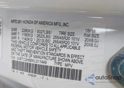 2019 Acura Rdx A-Spec Package from USA, damaged, VIN 5J8TC2H66KL011449